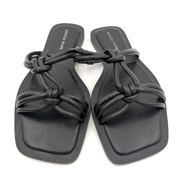 Azalea Wang Stetson Tubular Straps Knot Flat Sandals Women's Black Size US6 - Picture 2 of 10
